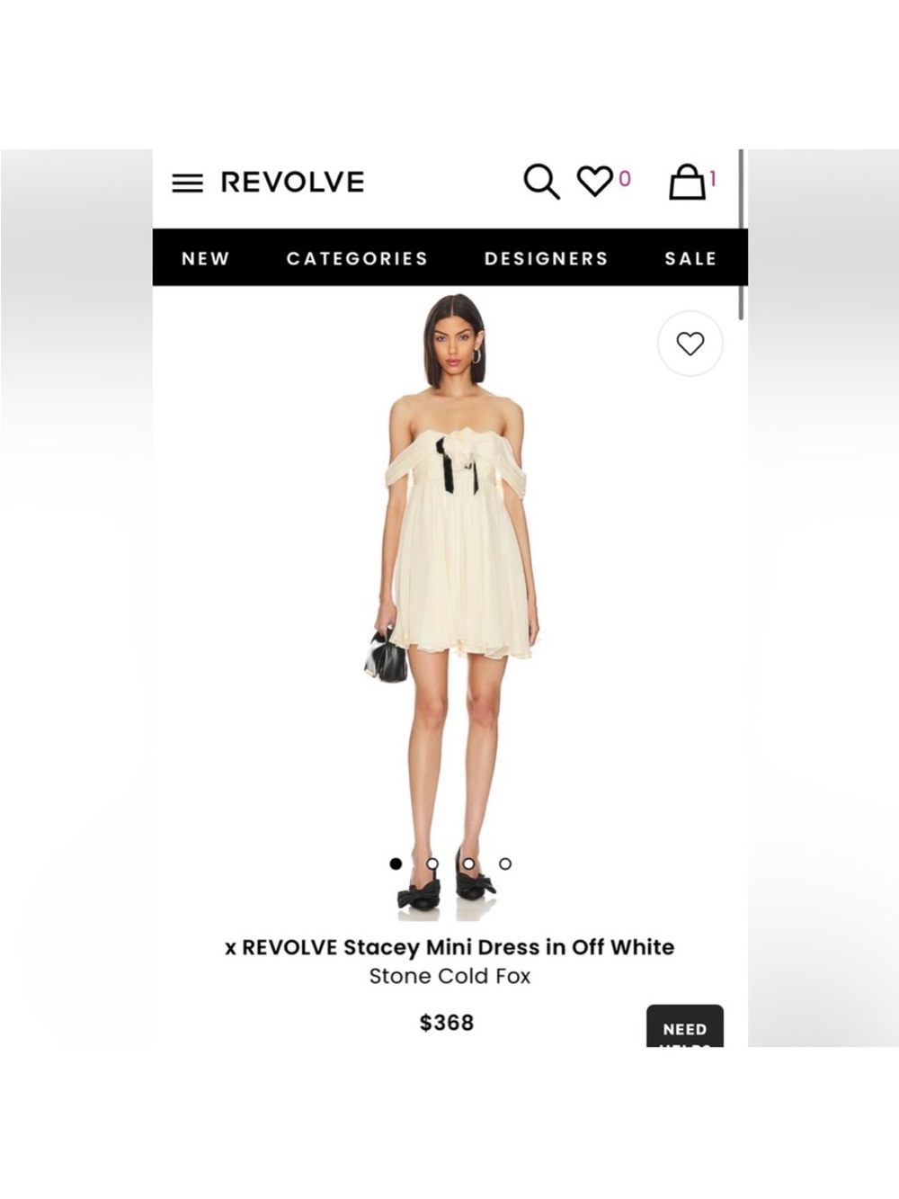 Brand New Stone Cold Fox Off-White Strapless Ruffled Mini Dress with Black Bow